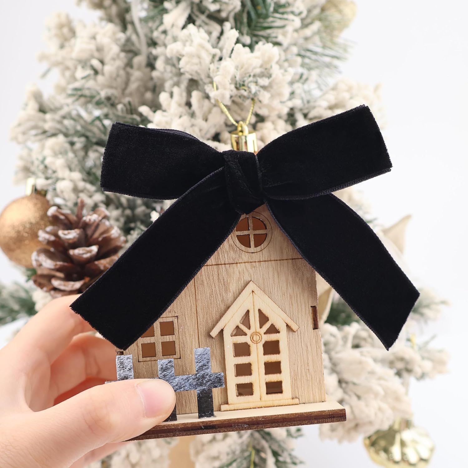 Velvet Bows 12 PCS | Premade Christmas Bows for Trees, Wreaths, Gifts - Elegant Black Decor