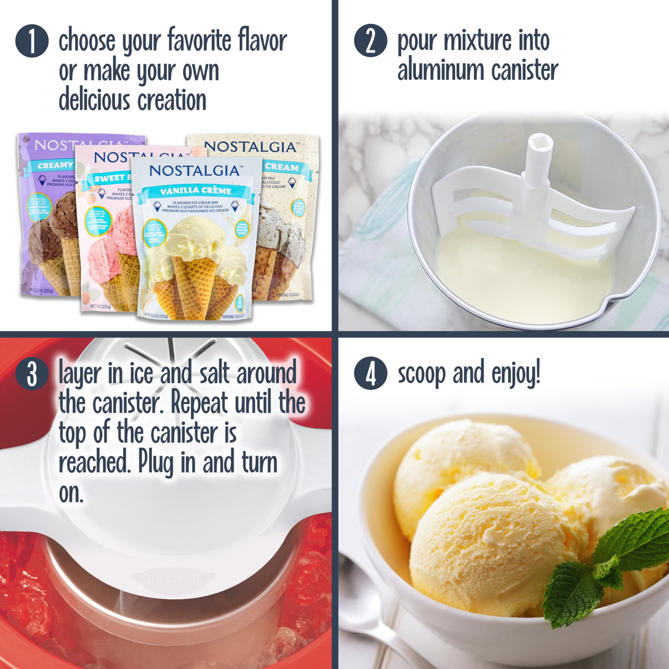 Nostalgia Electric Ice Cream Maker – Parlor Style, Old Fashioned Soft Serve Ice Cream Machine Makes Frozen Yogurt or Gelato in Minutes - Fun Kitchen Appliance – Red - 4 Quart