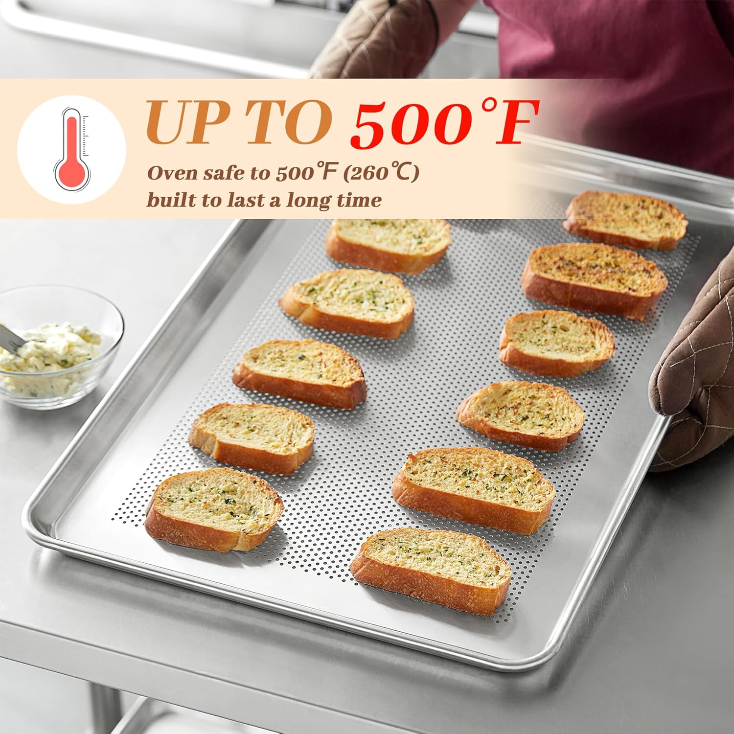 Perforated Aluminum Baking Sheet Pans - Non-Stick Commercial Cookie Sheets | 6 Pack, 26"x18"