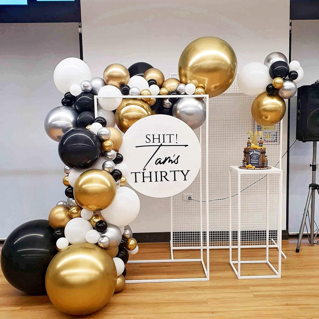 Skiennix Black and Gold Balloon Garland Arch Kit - Elegant Party Decorations for Graduation, Birthday, and New Year Celebrations