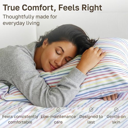 California Design Den Twin XL Cotton Sheet Set - 100% Soft Cotton, 400 Thread Count, Cozy Rainbow Stripe