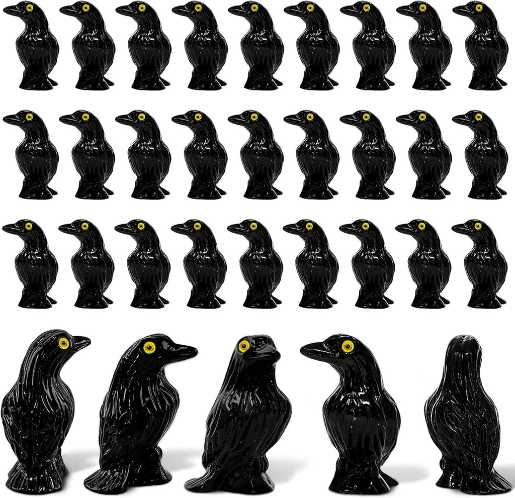 Skiennix Miniature Crows Figurines - 36pcs Tiny Black Raven Cake Toppers for Halloween Decor