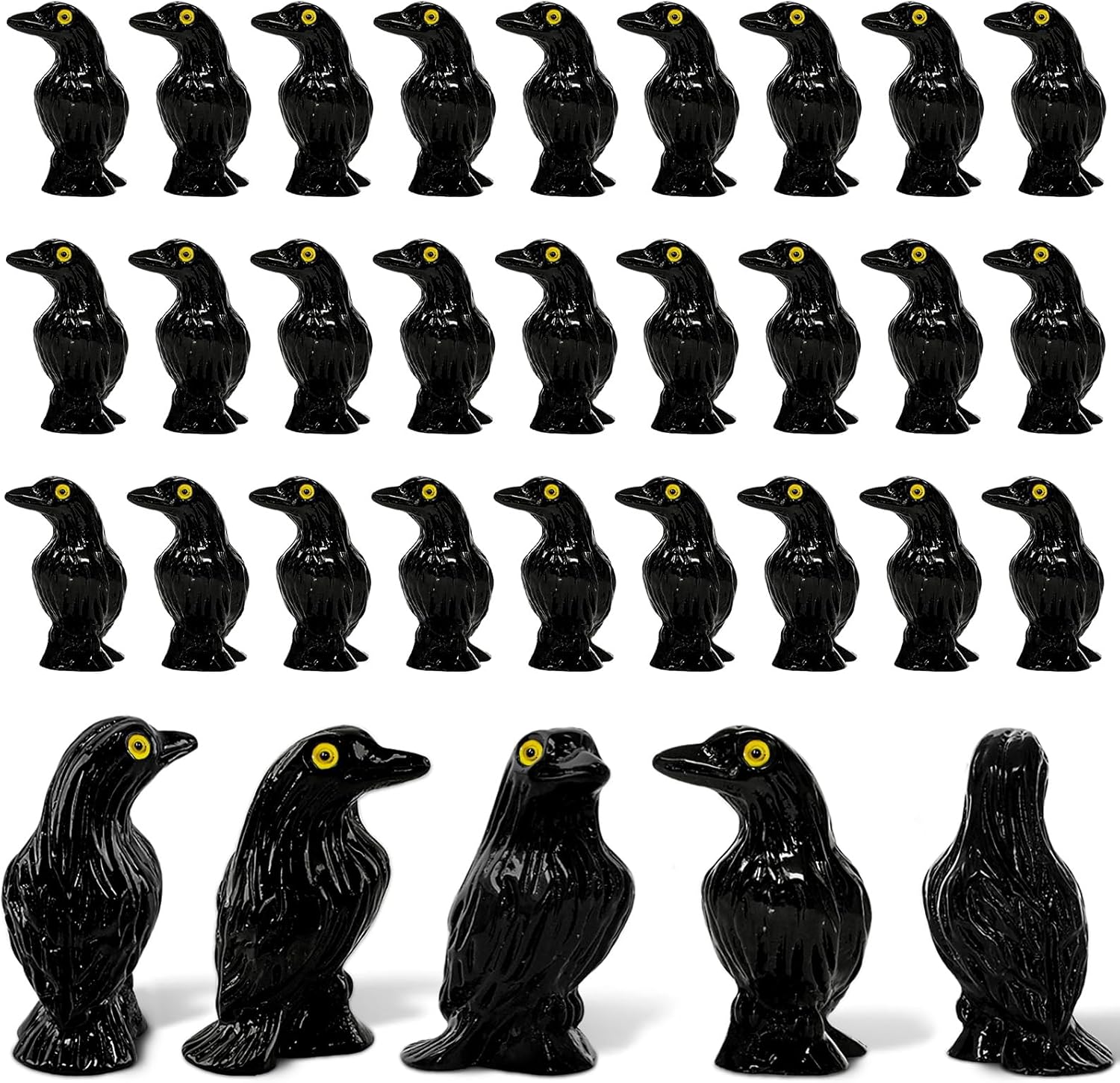 Skiennix Miniature Crows Figurines - 36pcs Tiny Black Raven Cake Toppers for Halloween Decor