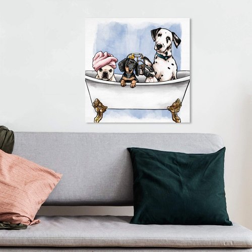 Oliver Gal 'Pets In The Tub' The Dogs and Puppies Wall Art Decor Collection Modern Premium Canvas Art Print