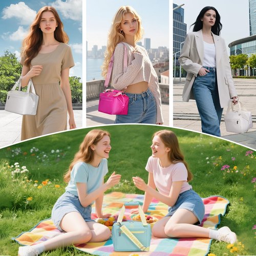 Lunch Bag for Women Adults, Large Insulated Lunch Bag with Zipper and Strap, Durable & Reusable Large Lunch Tote Bags for School, Work, Travel, Picnic Outdoor and Beach (Cyan)
