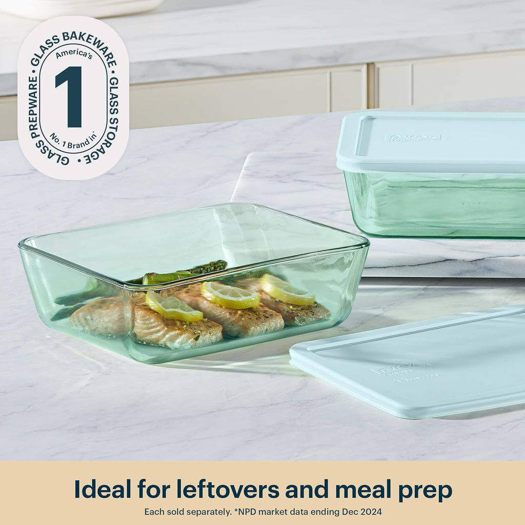 Pyrex Colors Tinted Glass Food Storage Container - 11 Cup, BPA-Free Lids, Aqua | Freezer & Microwave Safe