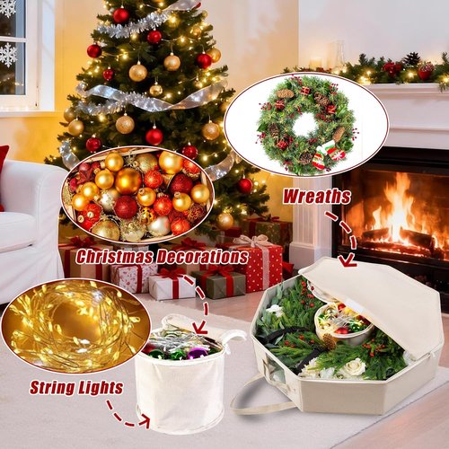 BrilliantJo Wreath Storage Bag - Hard Shell Christmas Decorations Case with Pockets | 24-Inch Houndstooth Design