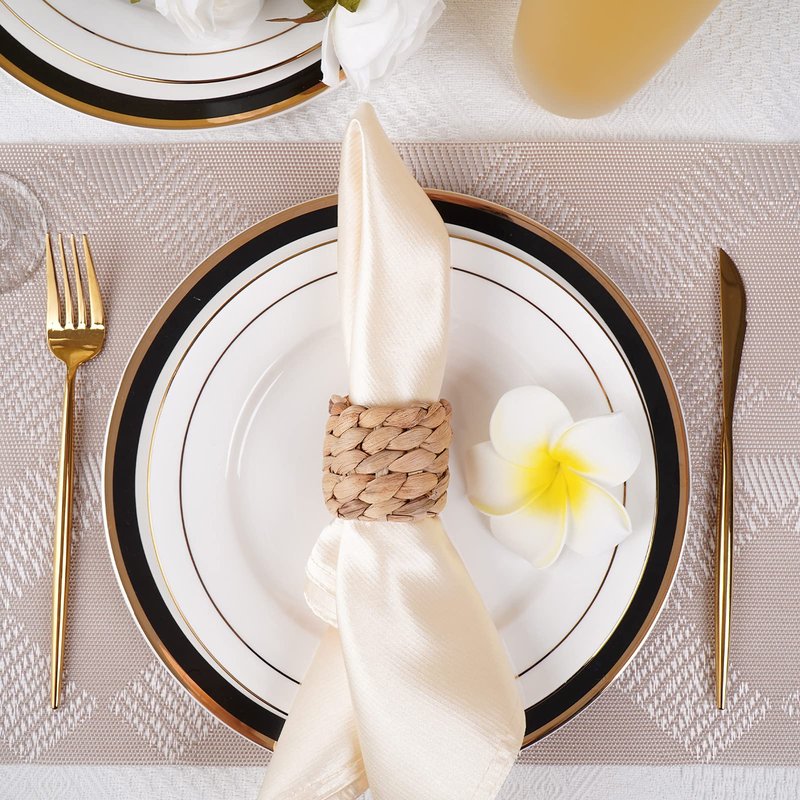 WOHIWO Napkin Rings Set of 12, Farmhouse Table Decor Handmade by Natural Water Hyacinth, Fall Rustic for Thanksgiving, Christmas, Wedding Table Dinnerware Decoration Set