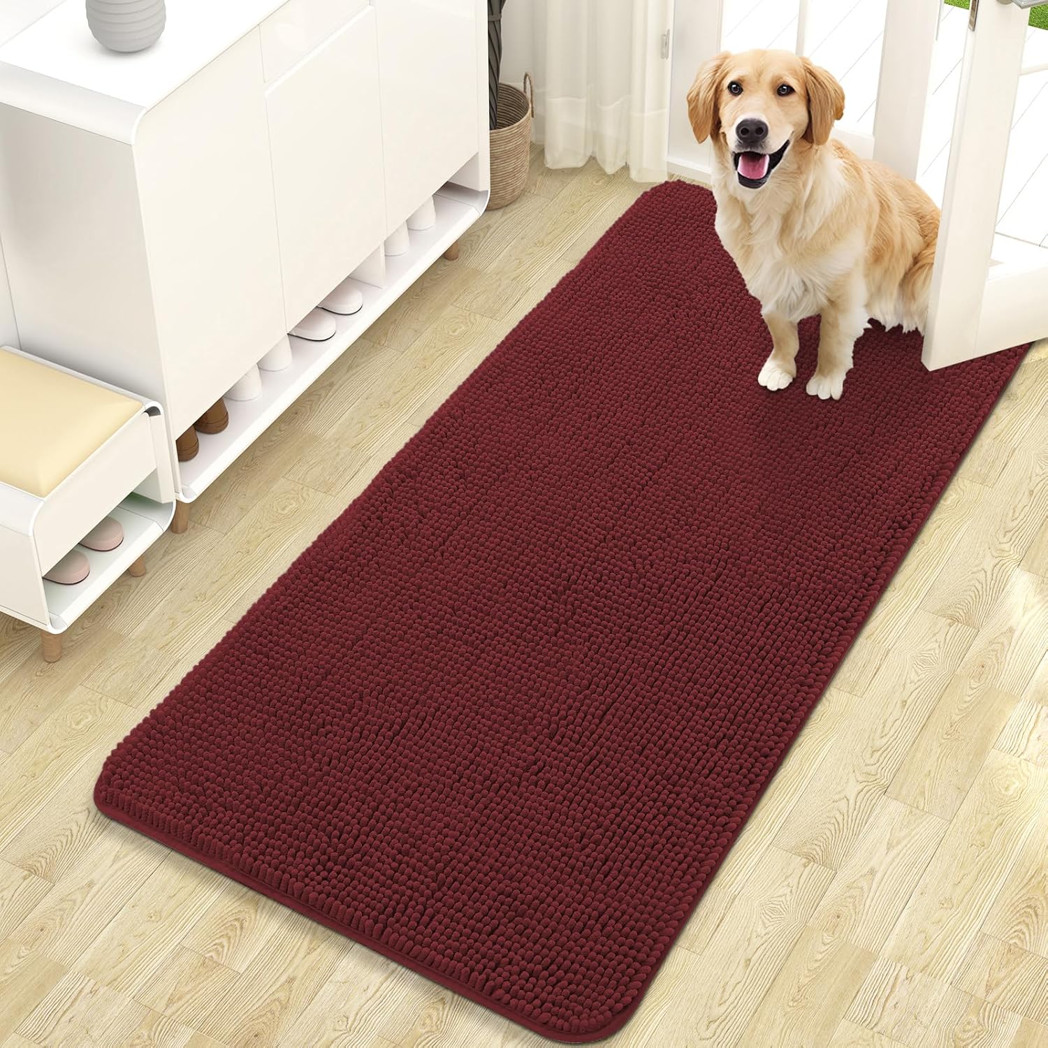 OLANLY Dog Door Mat - Absorbent Non-Slip Washable Doormat for Muddy Paws | 47x24, Caramel Russet