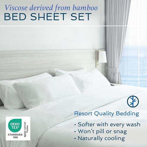 Hotel Sheets Direct King Size Bed Sheet Set - 100% Bamboo Viscose, Cooling & Silky Soft, White | 4 Pieces