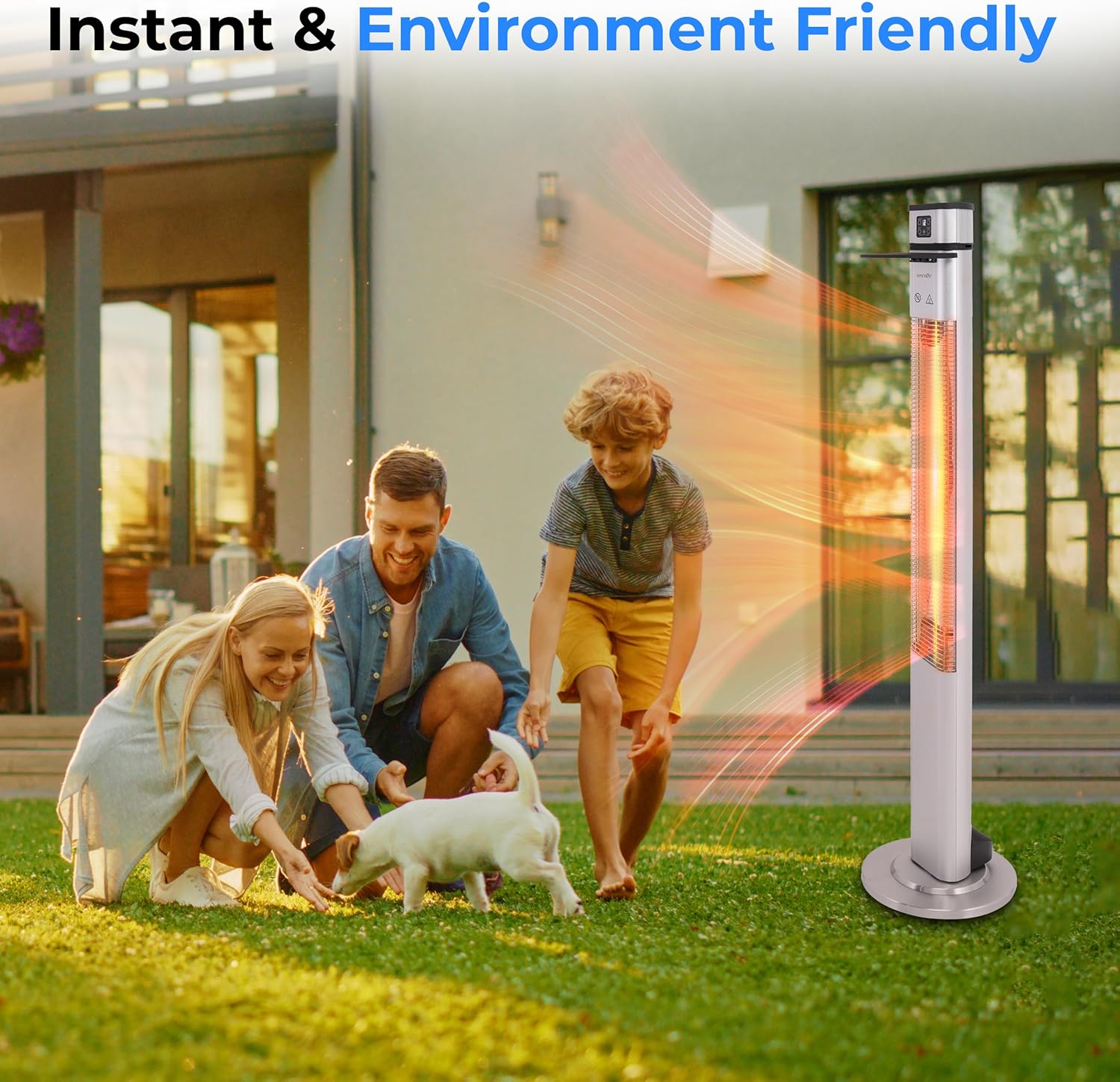 SereneLife Infrared Patio Heater - 1500W Electric Indoor/Outdoor Heater with Remote Control | Portable Silver Design for Restaurants, Patios, Garages, and Decks
