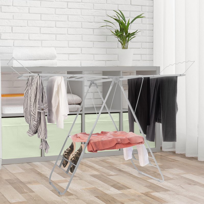 Clothes Drying Rack - Indoor/Outdoor Portable Laundry Rack for Clothing, Towels, Shoes - Collapsible Clothes Stand by Everyday Home (Brushed Silver)