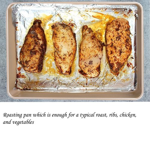 Kitcom Nonstick Roasting Pan for Baking, 13.4x9.4x2.4 Inch Cake Molds, Heavy Duty Rectangular Baking Pan for Oven, Champagne Gold