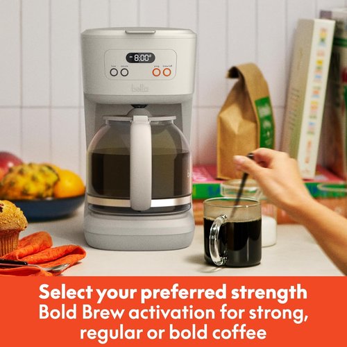 BELLA 12-Cup Programmable Coffee Maker - Easy LCD Display, Auto Shutoff, Reusable Accessories, Oatmilk