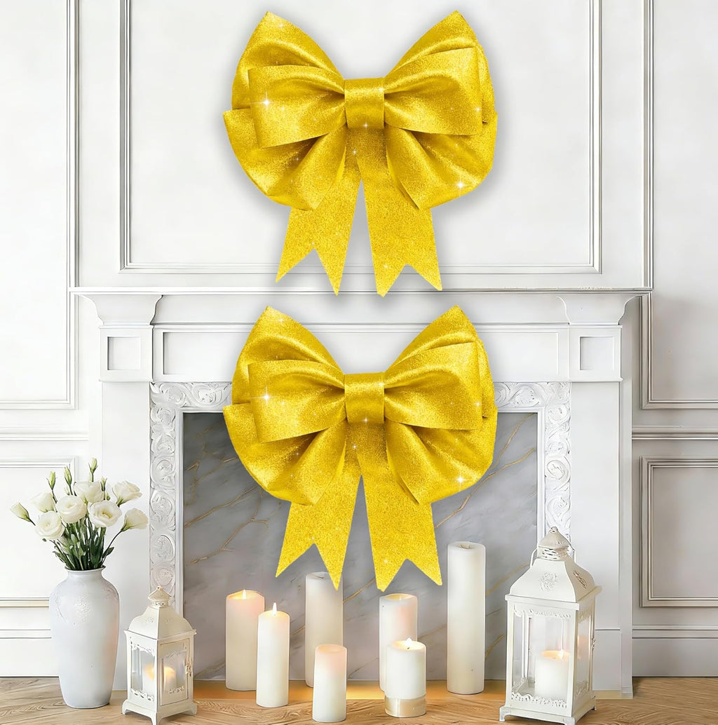 Skiennix Giant Bows - 20"x24" Gold Glitter Decorative Bows for Weddings, Parties & Gifts