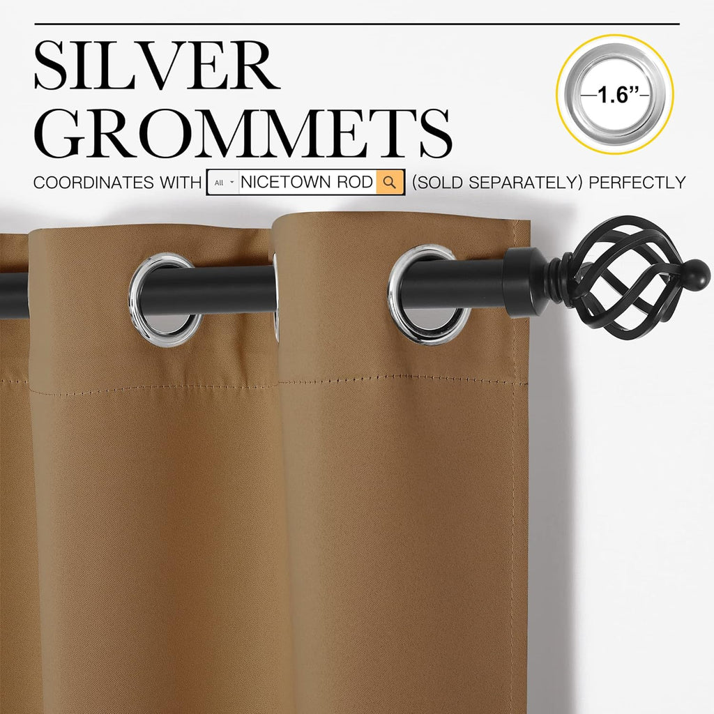 NICETOWN Blackout Curtains - Noise Reducing & Draft Blocking | 84-Inch Length, Gold Brown (2 Panels)