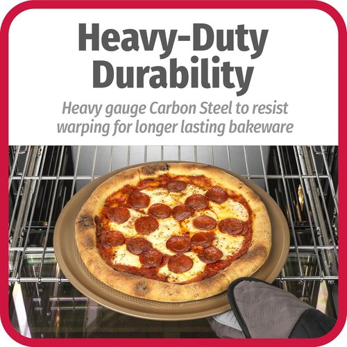 GoodCook BestBake Nonstick Pizza Pan - Textured Carbon Steel, 16-Inch, Bronze Finish