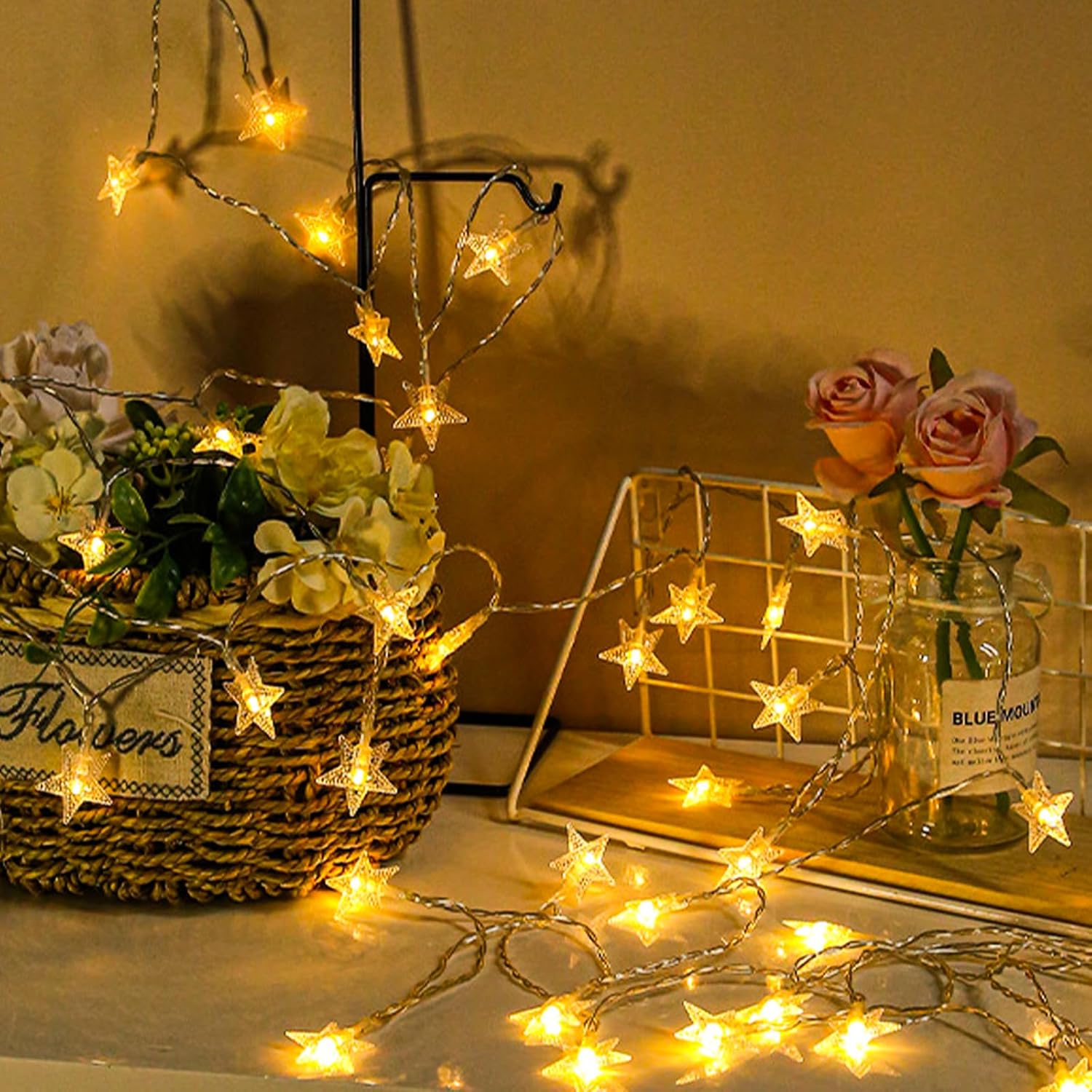 Plun Fairy Star String Lights - 100 LED Waterproof Twinkle Lights with 8 Modes | Warm White for Indoor Decor
