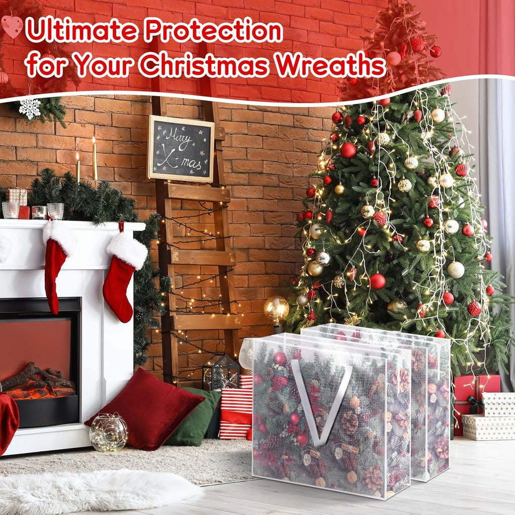 Skiennix 6PCS Christmas Wreath Storage Container - 25" Clear Bags with Handles & Zippers for Holiday Decor