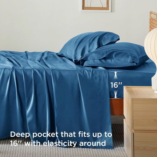 Bedsure California King Sheet Sets - Cooling Rayon Bamboo Sheets | Breathable, Soft & Deep Pocket Up to 16 Inches - Teal