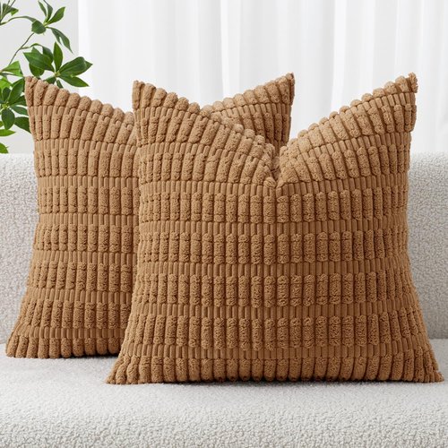 MIULEE Corduroy Throw Pillow Covers - Soft Boho Striped Design, 20x20 Inch, Perfect for Modern Farmhouse Decor