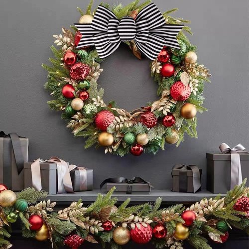 Meseey Christmas Burlap Bows - Handmade Decorative Ornaments for Wreaths & Trees | Large Black & White Stripes