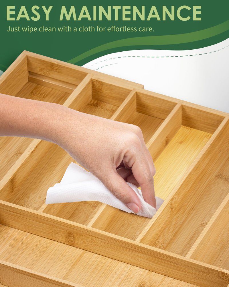 Upolana Premium Bamboo Expandable Drawer Organizer, 7-9 Slots Adjustable Kitchen Drawer Organizer for Large Cooking Utensils Cutlery, Kitchen Drawer Organization