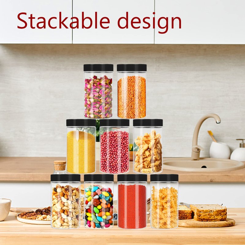 Hajoyful Plastic Jars with Lids 20Pcs 14 oz Clear Plastic Slime Storage Jars Containers with Airtight Leak Proof Black Plastic Screw On Lids Cylinder Clear Round Jar Food Grade Durable PET Jar
