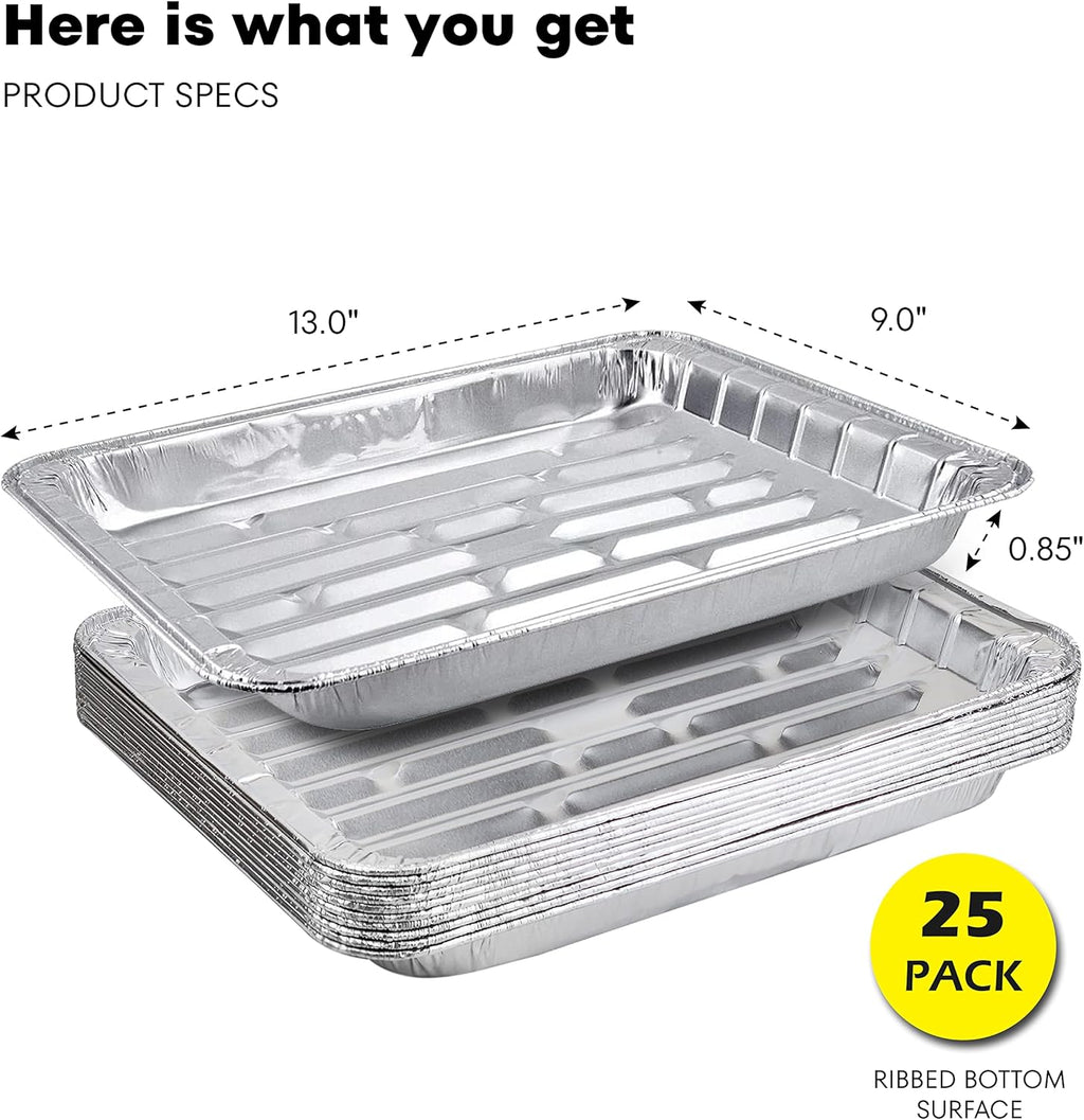 Pack of 25 Durable Aluminum Broiler Pans by [Brand Name] - Ideal for BBQ & Grill - 13.4" x 9" x 0.85"