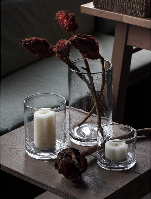 ARIAMOTION Hurricane Candle Holders - Hand Blown Glass Cylinder Vases | Set of 3 for Elegant Table Centerpiece