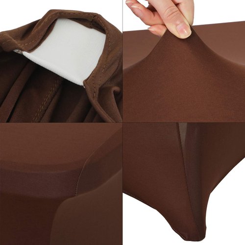SweetEasy 6FT Pack of 2 Spandex Table Cover with Stretch Tablecloth Easy to Put Stretchable Fitted Table Toppers for Wedding Party Event Dinner Banquet Decoration 72" L x 30" W x 30" H(Coffee)