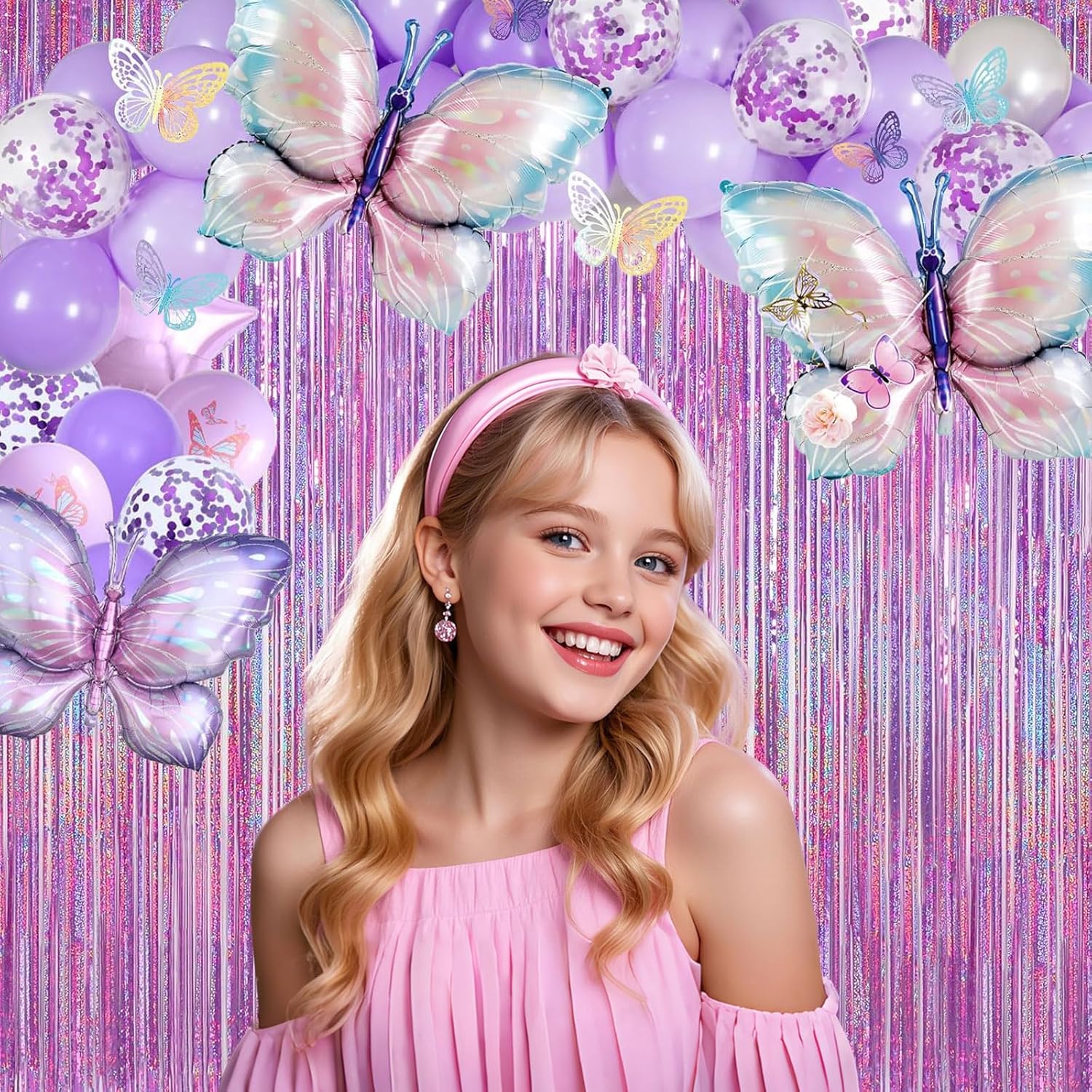 Shimmering Purplish Pink Foil Fringe Curtains - Tinsel Backdrop for Parties, Weddings & Photoshoots