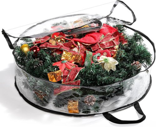 Hedume Wreath Storage Bag - 2 Pack Clear 30" X 8" Container with Dual Zipper and Reinforced Handle