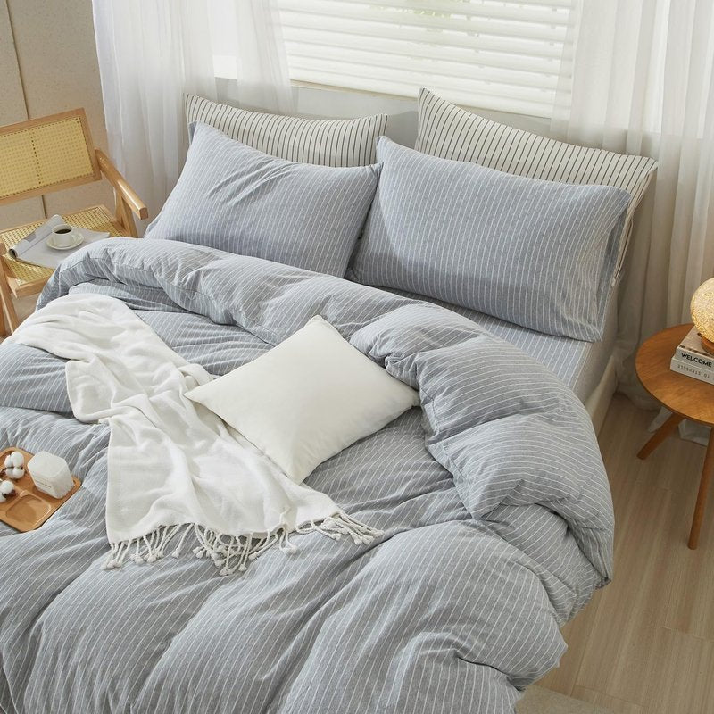 LIFETOWN 100% Jersey Knit Cotton Duvet Cover Set T-Shirt Feel Bedding Set Ultra Soft Wrinkle-Free (Heathered Oatmeal Beige, Queen)