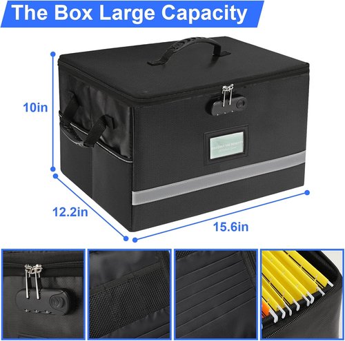 EXLIFBAG Fireproof File Organizer - Portable Document Box with Lock & Handle | Secure Storage Solution