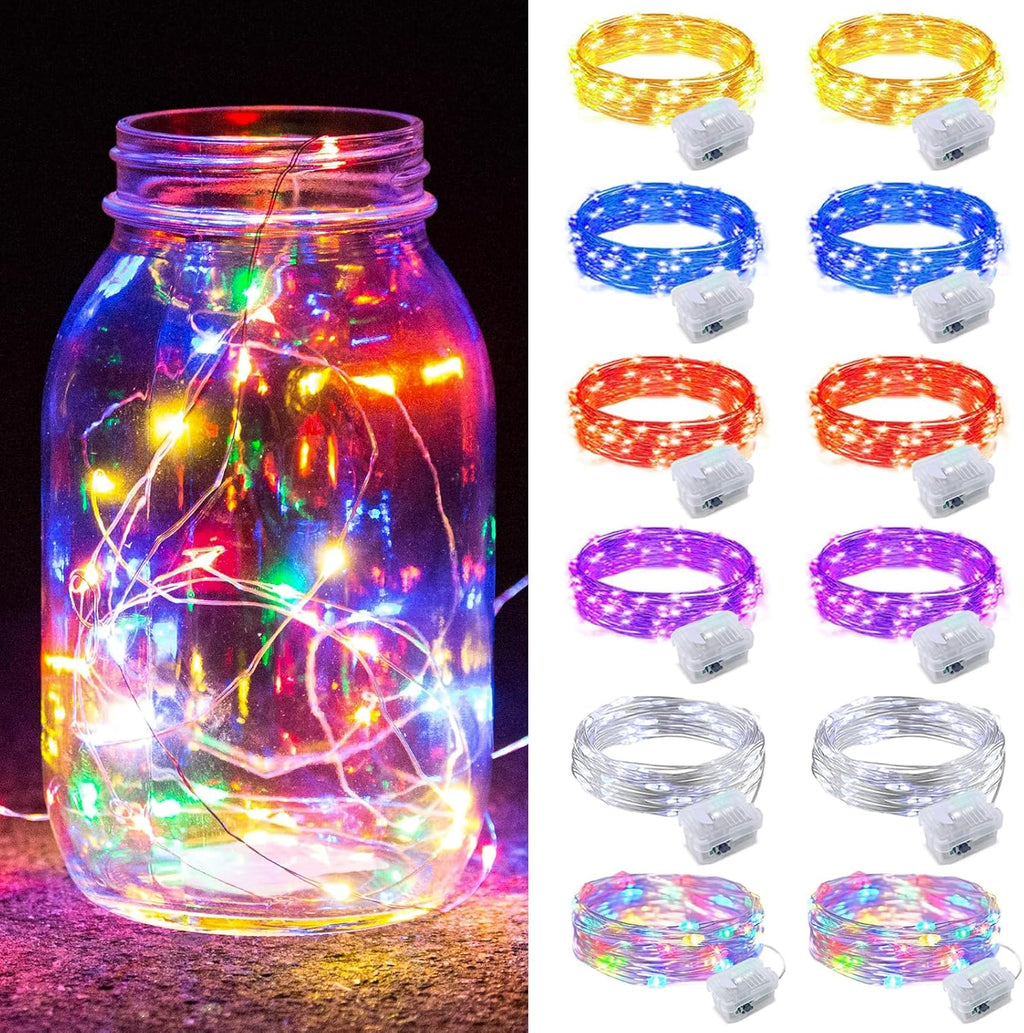 ZGWJ Fairy Lights - 12 Pack Battery Operated 7ft Mini LED String Lights | 3 Modes for DIY Decor