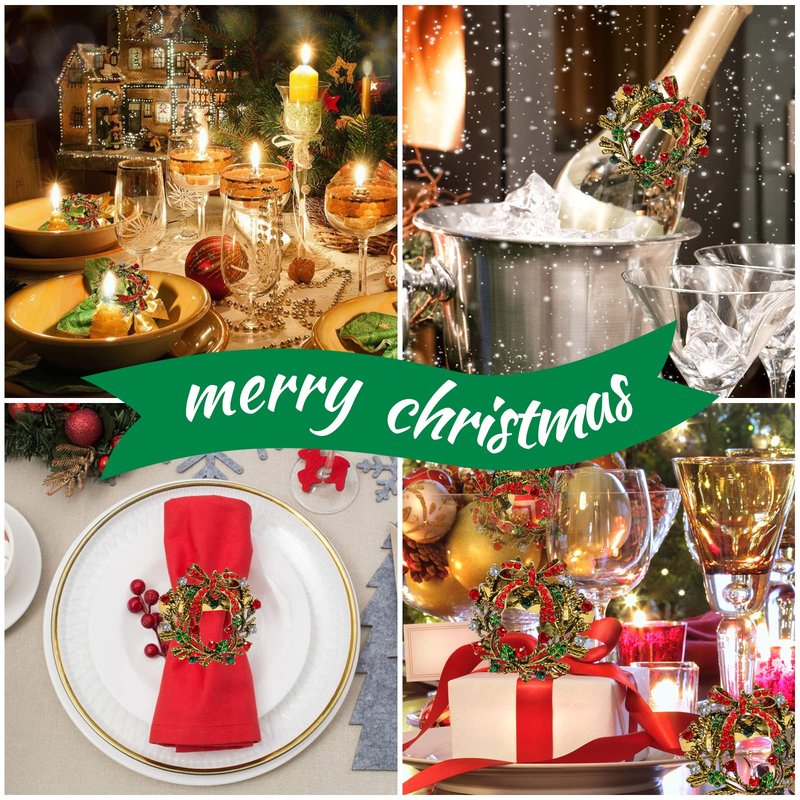 Legigo Set of 6 Christmas Wreath Napkin Rings Set- Metal Xmas Napkin Ring Holders for Cloth Napkins, Christmas Holiday Party Dinner Table Decoration