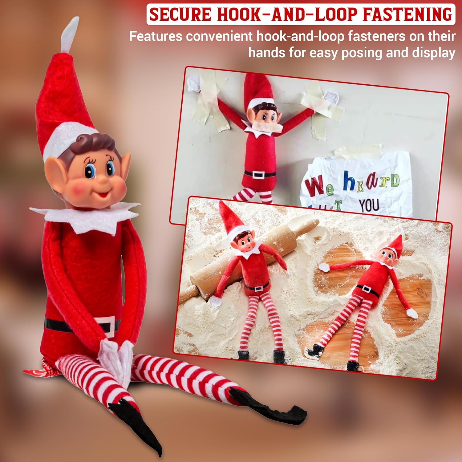Naughty Elf Couple | 12-Inch Boy & Girl Christmas Elf Figures - Soft Bodies & Vinyl Faces for Festive Holiday Decor