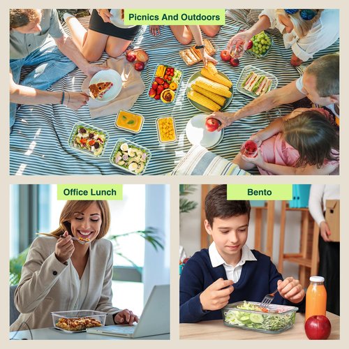Glotoch glass meal prep containers food storage containers with lids, 5 pack of ultra-durable borosilicate, Leak-proof lunch boxes, Oven, microwave, freezer and dishwasher safe