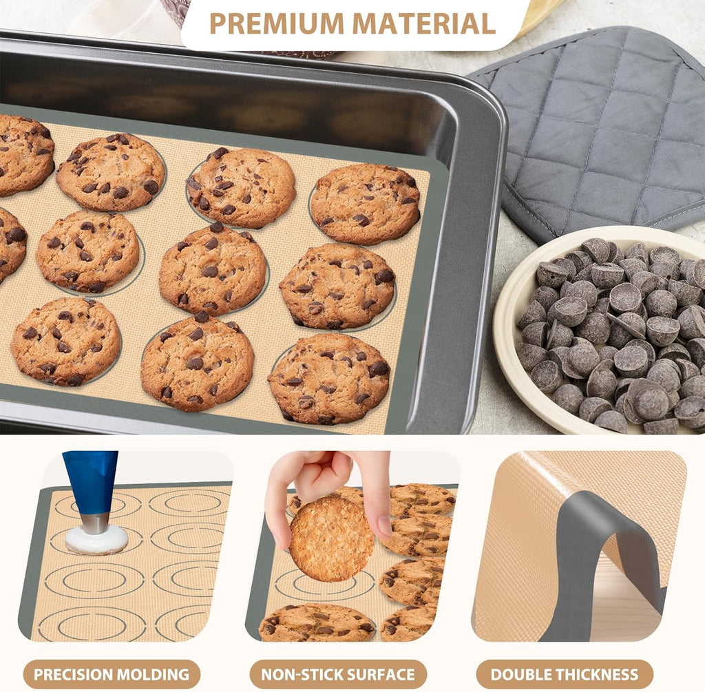 Skiennix Silicone Baking Mat Set - Nonstick Pastry & Pizza Mats | Reusable for Cookies & Macarons