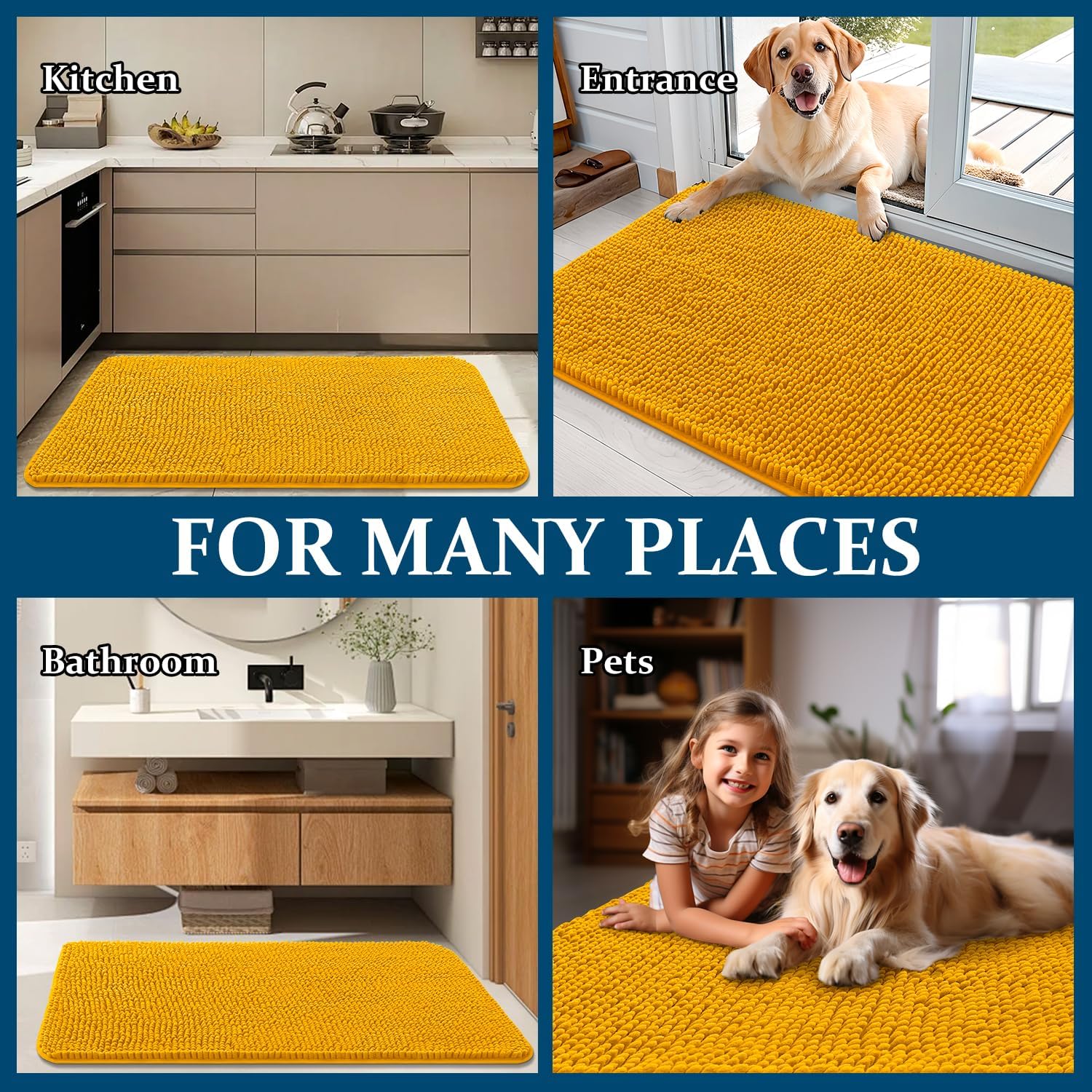 OLANLY Dog Door Mat - Absorbent Non-Slip Washable Doormat for Muddy Paws | 40x32 Golden Yellow