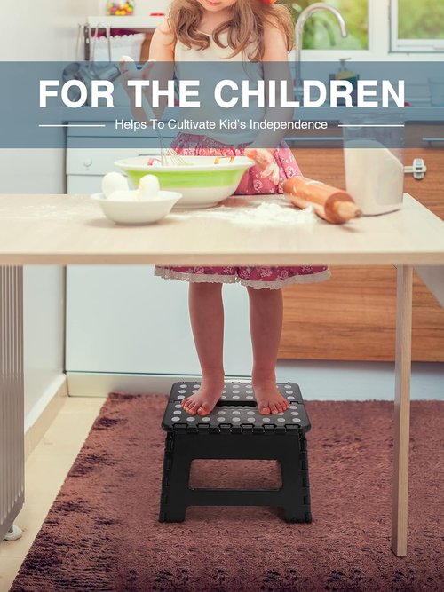 Dyforce Folding Step Stool - 9 Inch Collapsible Lightweight Design for Kids & Adults | 300 lb Capacity - Black