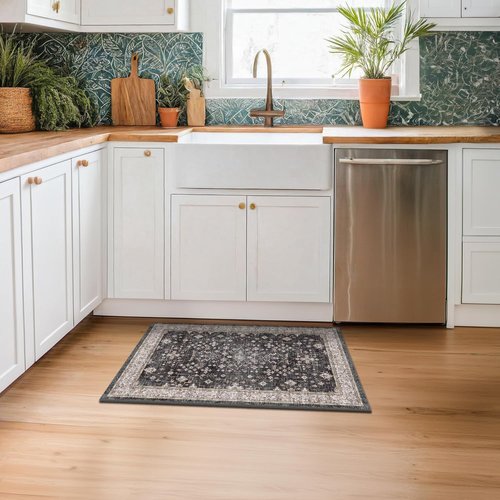 Black Washable Entry Rug by [Brand Name] - Non-Slip Rubber Backing, Stain & Fade Resistant | 2x3 Size for Kitchen & Bathroom