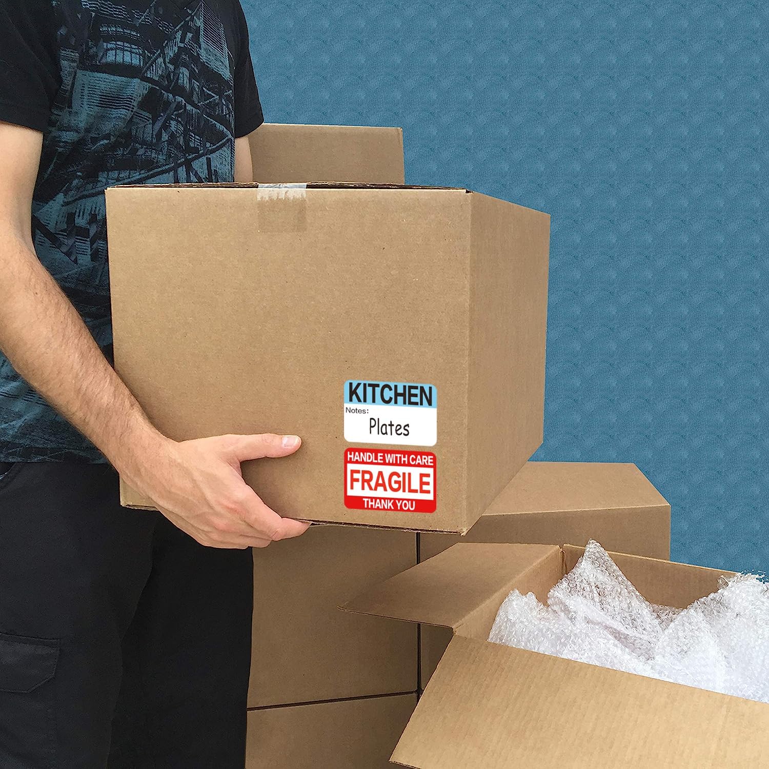 Skiennix 600 Count Large Home Moving Packing Box Labels - Color Coded for 3-4 Bedroom Houses | Writable Notes & Fragile Stickers