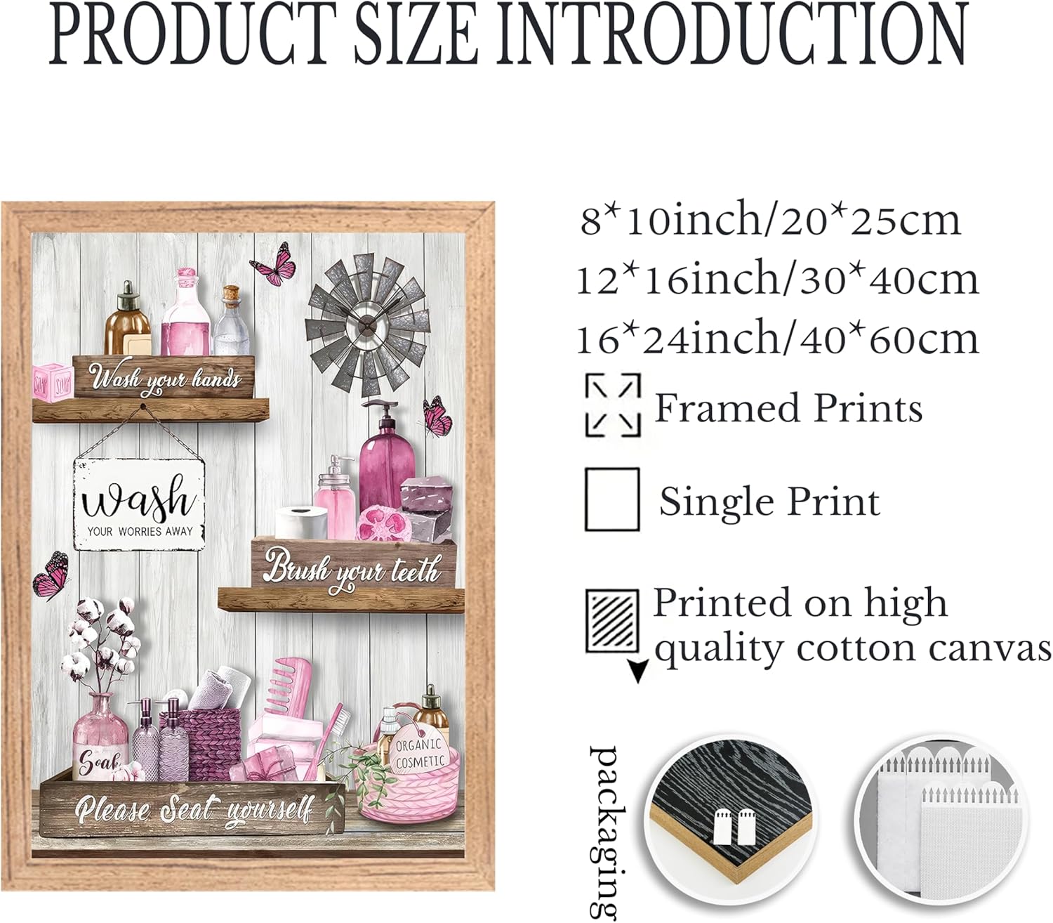 Regine Switzerland Pink Bathroom Canvas Wall Art - Modern Farmhouse Decor | Framed Ready to Hang