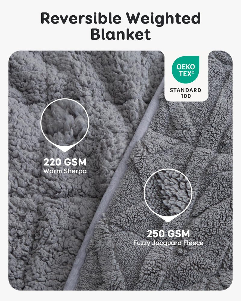 Sivio Weighted Blanket Full Size 15 lbs for Adults, Sherpa Fleece Weighted Blanket Jacquard Heavy Blanket for Sleeping, Reversible Super Soft Warm Cozy Fluffy Blanket for Adult, 48 x 72inches, Grey