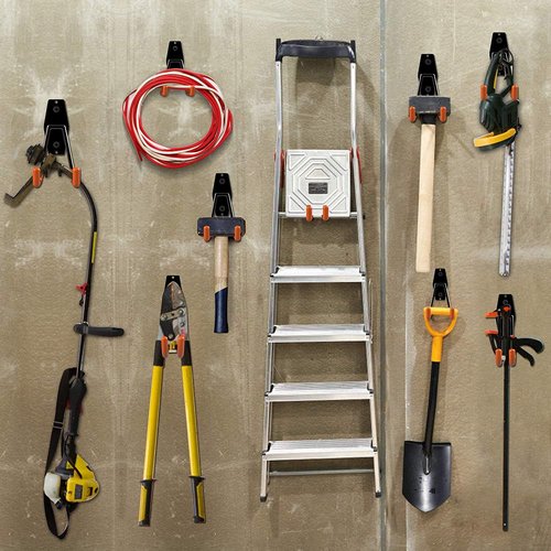 Garage Hooks - Heavy Duty Wall Storage Hanger | 12 Pack with 2 Extension Cord Straps for Organizing Tools & Equipment (Orange)