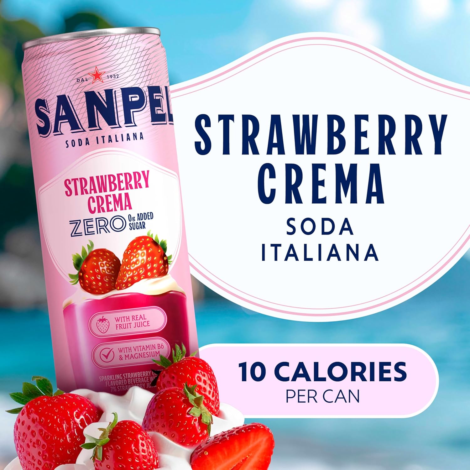 Sanpellegrino Strawberry Crema Italian Sparkling Soda - 0g Added Sugar, Real Fruit Juice | 24-Pack