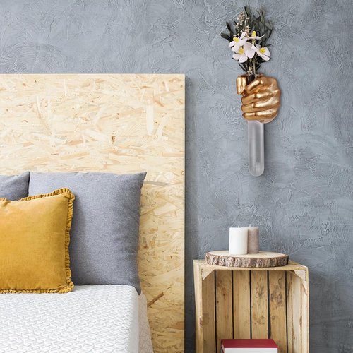 Gold Wall Sculptures | Unique Hand Vases Home Decor - Modern Eclectic Wall Art with Glass Test Tube Vase