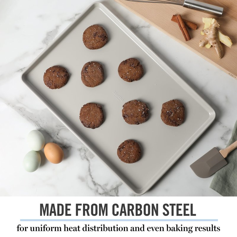 Martha Stewart Gallen 17 x 11 Inch Nonstick Carbon Steel Cookie Sheet – Cool Grey, Durable Bakeware for Even Baking and Easy Cleanup